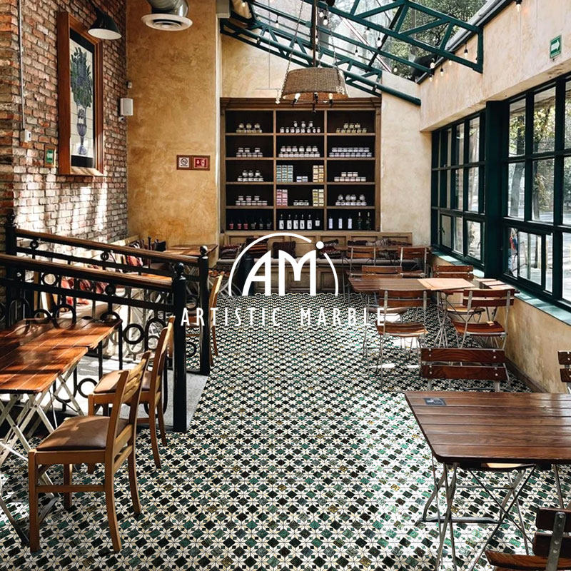 Retro Great Flower Green Wall Ground Stone Mosaic Kitchen Bar Background Wall Bathroom Makeup Room Marble Tile