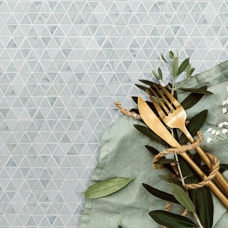 Triangle Carrara daytime natural marble material mosaic magnetic brick kitchen and kitchen sink wall stickup wall