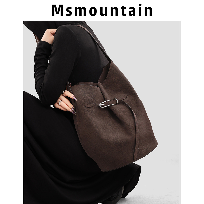 Shanjianshan】Genuine Leather Niche Tote Bag for Women 2026 New Large Capacity Autumn and Winter Commuter Shoulder Bag Bucket Bag Shanjianshan】Genuine Leather Niche Tote Bag for Women 2026 New Large Capacity Autumn and Winter Commuter Shoulder Bag Bucket Bag
