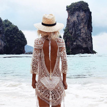Europe and the United States big-name beach holiday sunscreen clothes sexy hollow lace crocheted crocheted backless bikini blouse