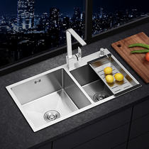 Kitchen sink double tank household manual vegetable washing basin 304 stainless steel large dish washing tank thickened sink vegetable washing pool