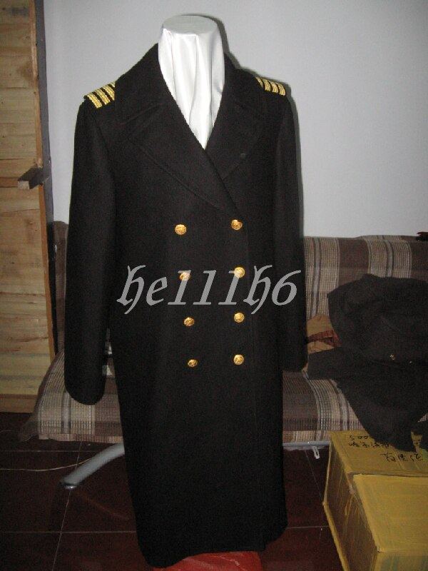 (Replica) American NAVY gold buckle long bridge coat PEACOAT