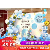  Blue polka dot baby elephant childrens year-old baby full moon birthday background cloth party poster wall custom dessert table