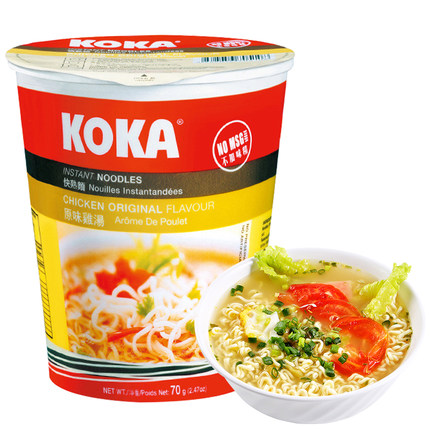包邮新加坡koka可口牌原味鸡汤快熟面70g清真方便面杯面桶装泡面