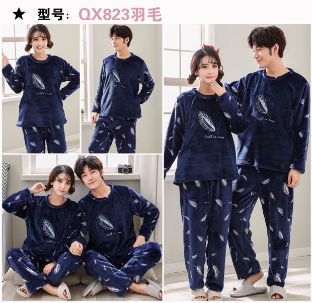 Mùa đông dày ấm phim hoạt hình vài bộ đồ ngủ flannel dài tay nam và nữ san hô lông cừu đồ ngủ nhà dịch vụ phiên bản Hàn Quốc đồ ngủ phim hoạt hình