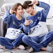 Mùa đông dày ấm phim hoạt hình vài bộ đồ ngủ flannel dài tay nam và nữ san hô lông cừu đồ ngủ nhà dịch vụ phiên bản Hàn Quốc