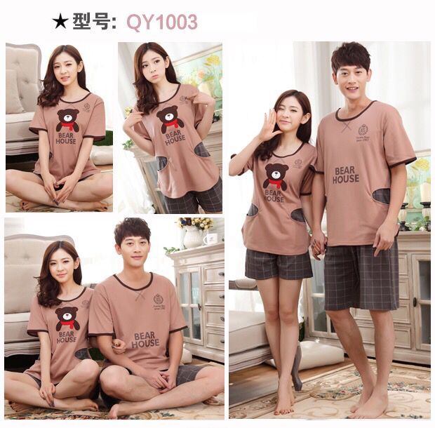 Bộ đồ ngủ mùa hè ngắn tay cotton mùa hè Bộ đồ ngủ cotton nam và nữ bộ phận mỏng phục vụ nhà đồ ngủ phù hợp với phụ nữ áo kiểu trung niên