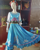 New Russian performance suit Xinjiang dance dress Sky blue chorus dress opening dance swing long dress