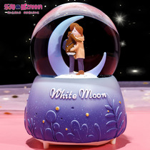 White Moonlight couple floating snow crystal ball glowing music box to send boys and girls Music Box children Valentines Day gift