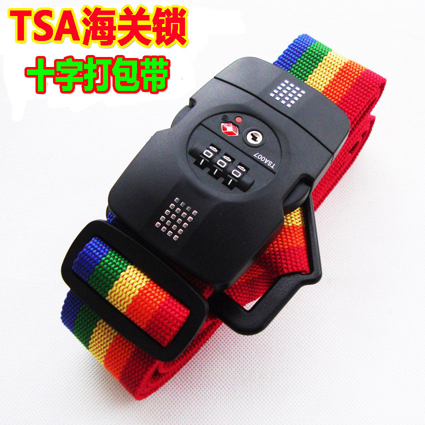 Overseas suitcase strap TSA customs lock luggage cross packing belt combination lock luggage case consignment thickened