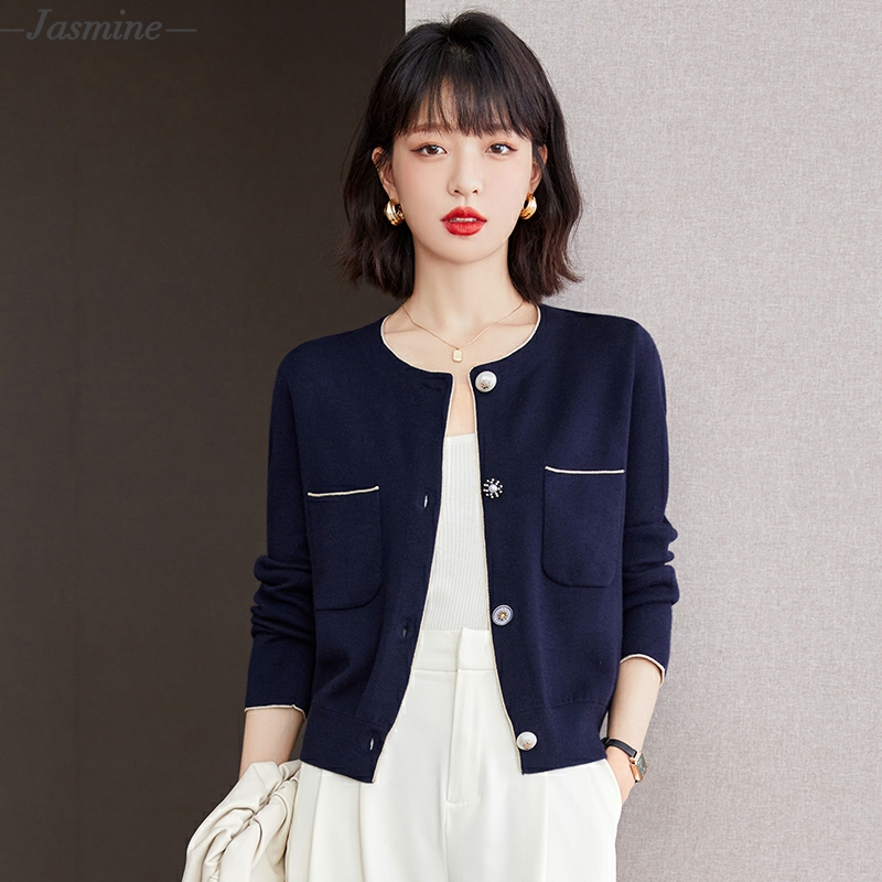 Authentic Women's Clothing from Gejia, 2026 Spring and Autumn Thin Outerwear, Chanel-Style Ice Silk Knitted Cardigan, Women's Sweater Jacket