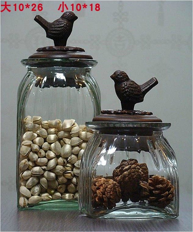 Nordic light luxury nostalgic exquisite glass jar tea candy lark storage jar sealed designer clothing store ornaments