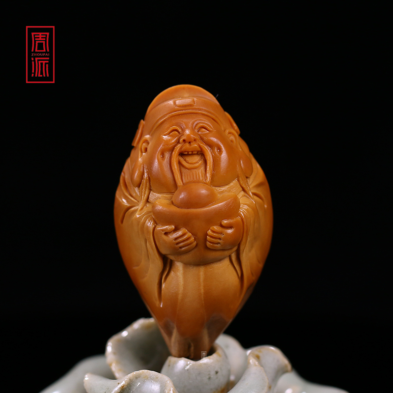 Zhoupai Cultural and Creative Products: Olive Stone Carving of the God of Wealth, Handmade Ornament and Pendant by Chun Yi Stone Workshop