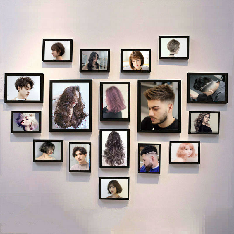 Hairdressing Shop Free of perforated Decorative Background Wall Hairdressel Shop Hung Painting Wall Hair Salon Combination Photo Frame Photo Wall European And European Bronzed