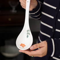 Manxu ceramic spoon Jingdezhen ceramic large spoon household large soup spoon long handle underglaze color hand-painted spoon