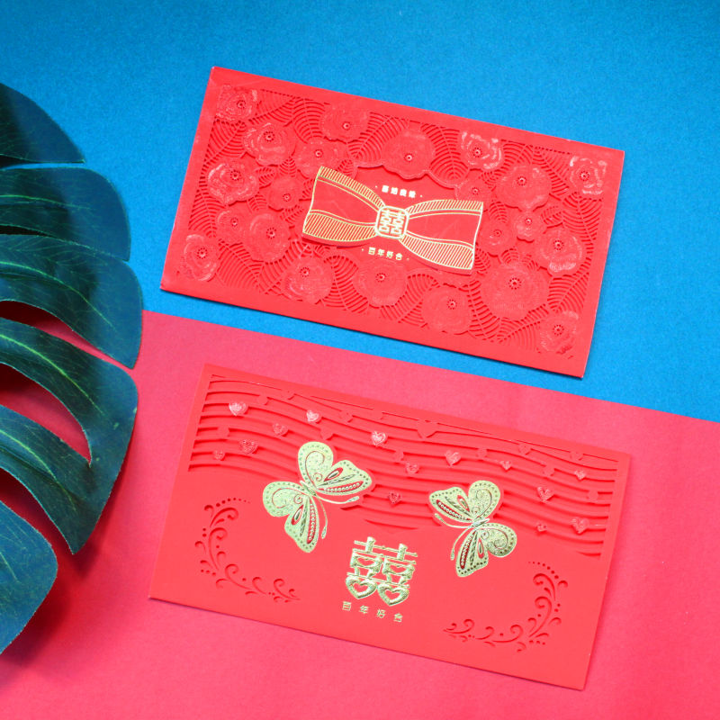 Hollow double red envelope wedding red envelope groom Samen red bag Chinese festive wedding ceremony 100 yuan Italy is sealed