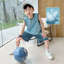 Childrens vest set summer boys sleeveless breathable quick-drying 2-piece set thin medium and large childrens sports basketball uniforms