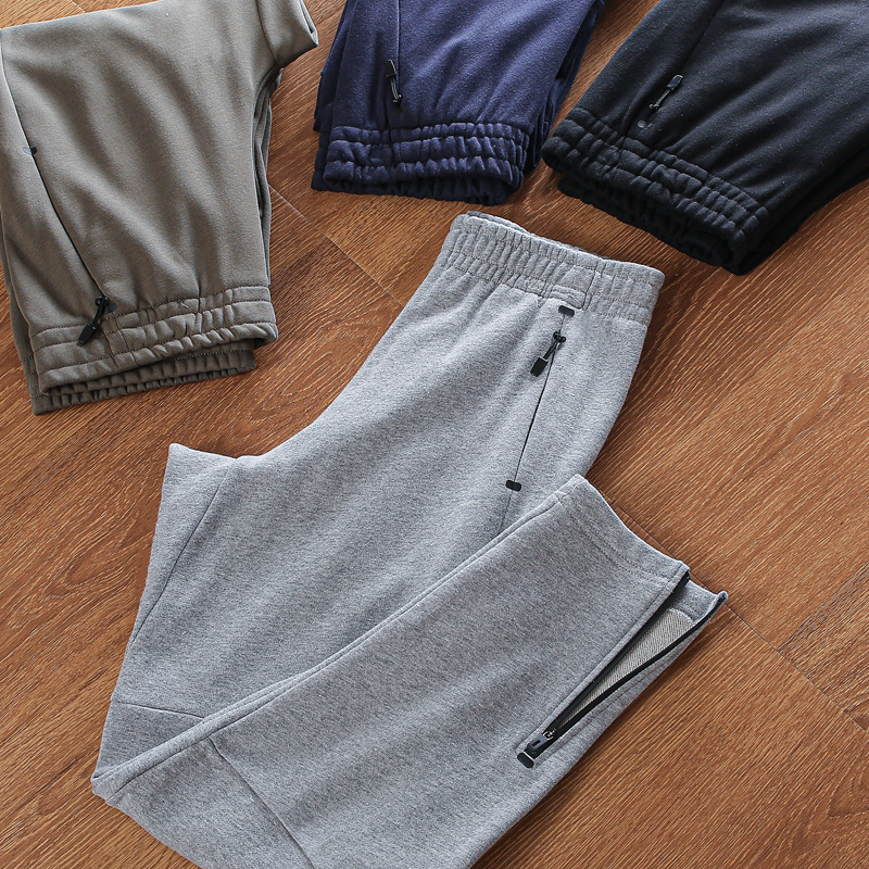 Japanese-Style Three-Dimensional Cut Zipper Hem Spring and Autumn Men's All-Cotton Terry Slim-Fit Sports Casual Sweatpants Long Pants 4249