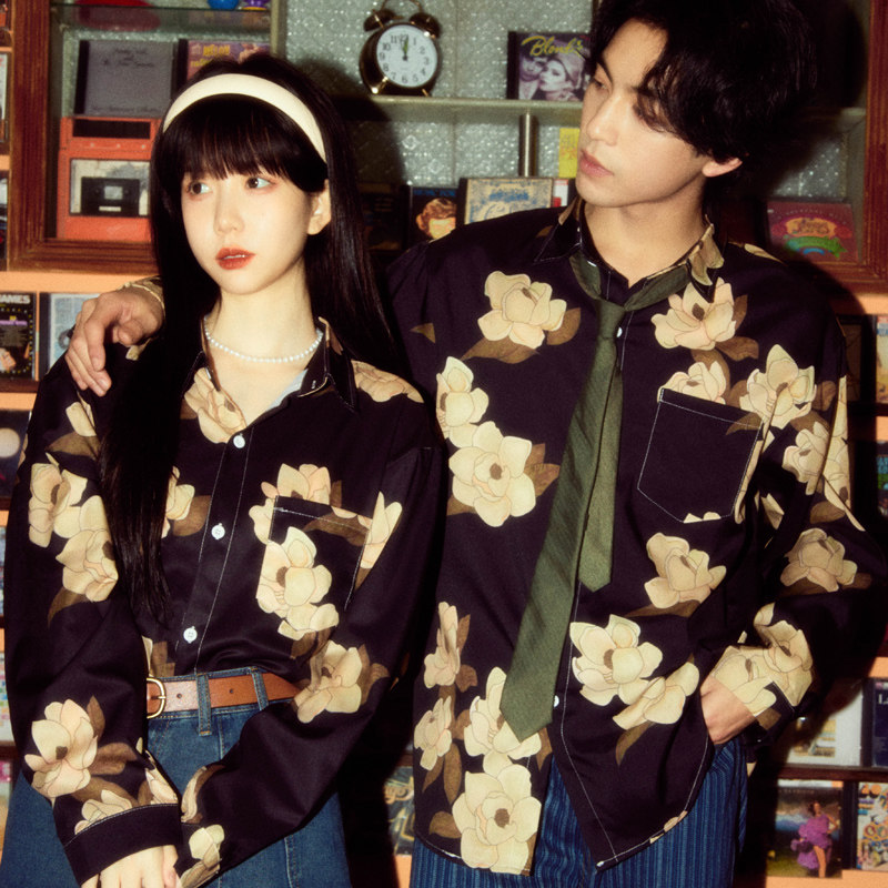 Jiuniangzi ALOHA Retro Hong Kong Style Couple Flower Shirt#The brightest star in the night sky Please light me up