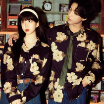 Wine balls ALOHA retro Hong Kong style couple flower shirt #The brightest star in the night sky please illuminate me forward