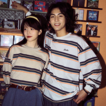 Wine balls ALOHA retro couple striped long-sleeved T-shirt