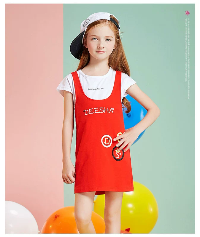 Desha girl set mùa hè mới đặt thư in trẻ em lớn 2 bộ áo phao trẻ em mùa đông