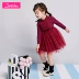 Váy sáo cho bé gái mùa xuân mới bé gái váy dài tay trẻ em nấm cổ áo váy lưới - Váy đầm công chúa cho bé 1 tuoi Váy