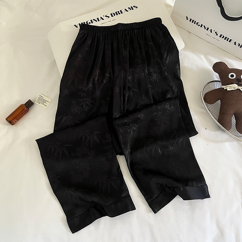 Silk Couple's Pajama Pants for Men and Women, Summer Ice Silk Home Wear, Long Pants, Thin, Loose, High-End Feel, Black, Can Be Worn Outside