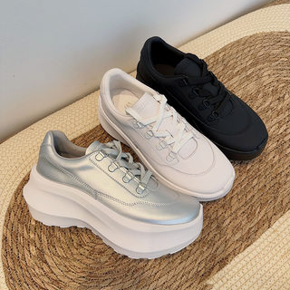 Lisa's Same Style Shoes 2025 New Genuine Leather Lace-Up Platform Thick-Soled Shoes for Women, Lightweight Height-Increasing Sports Casual Dad Shoes