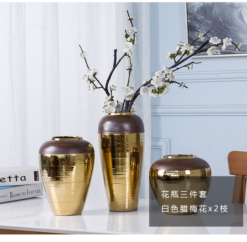 Jingdezhen European golden vase flower arrangement sitting room home decoration ceramic bottle of table wine porch place home