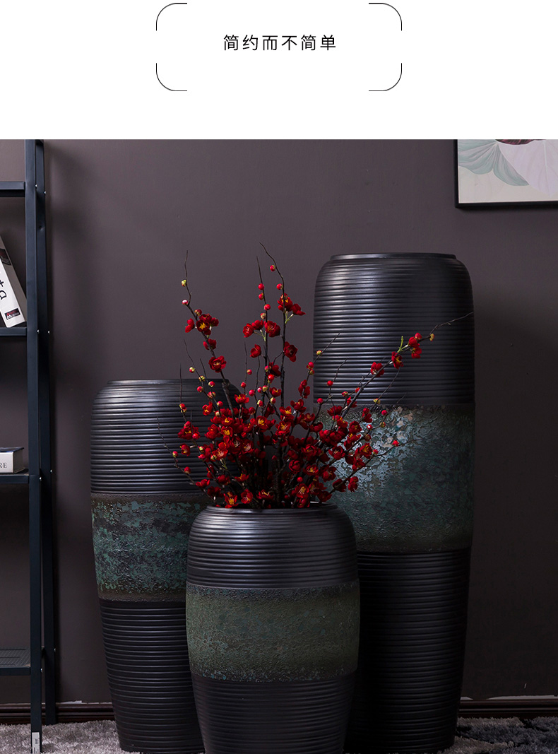 Jingdezhen ceramic furnishing articles large ground vase dried flower black modern new Chinese style porch home sitting room adornment