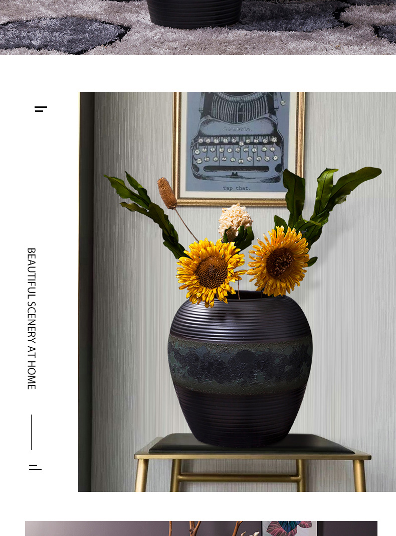 Jingdezhen ceramic furnishing articles large ground vase dried flower black modern new Chinese style porch home sitting room adornment