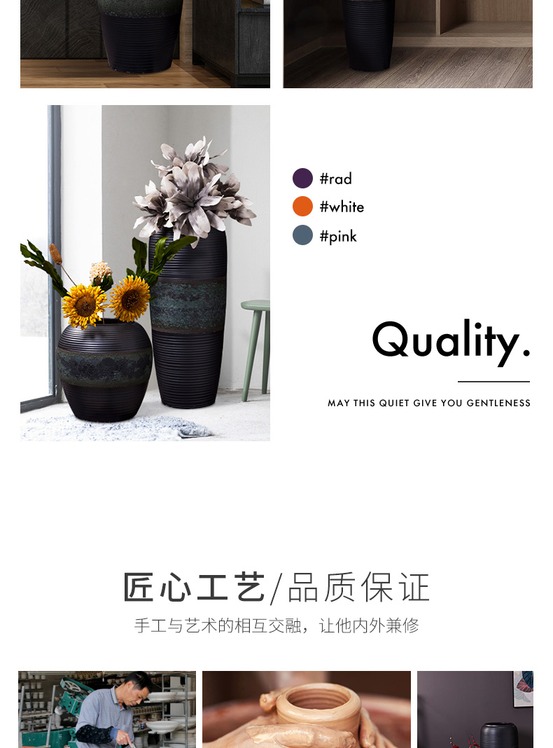 Jingdezhen ceramic furnishing articles large ground vase dried flower black modern new Chinese style porch home sitting room adornment