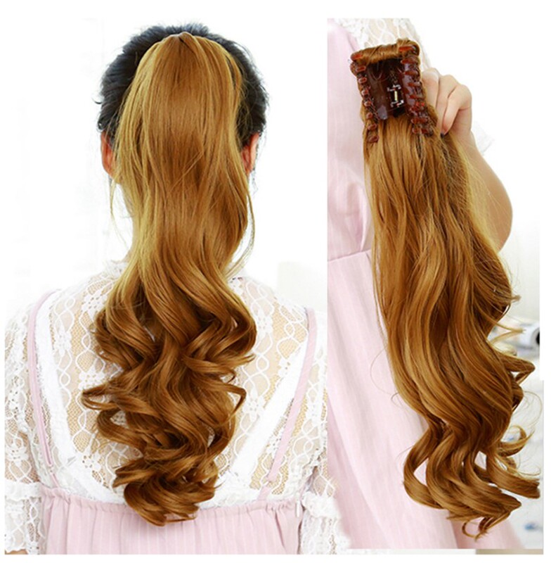 Women's Long Wig with Tie-On Ponytail, Claw Clip Style Long Curly Ponytail, Golden Yellow Wig Ponytail, Hair Tie Ponytail Women's Long Wig with Tie-On Ponytail, Claw Clip Style Long Curly Ponytail, Golden Yellow Wig Ponytail, Hair Tie Ponytail