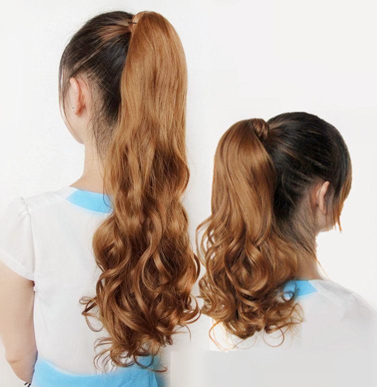 Short Wig Ponytail Tie-Up Style Hair Accessory Golden Yellow Women's Medium-Length Wig Long Curly