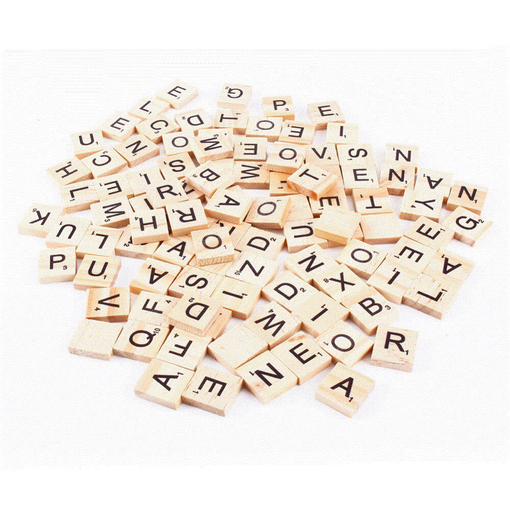 100pcs Wooden Alphabet Scrabble Tiles Black Letters Number