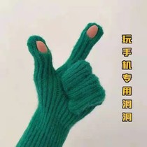 Kerrhein points fingers wrist gloves ins wool knit Korean warm dew finger scratches touch screen glove to play mobile phone