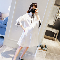 Maternity autumn dress 2022 new fashionable cotton maternity shirt mid-length Korean white shirt autumn