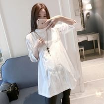 Maternity shirts autumn mid-length white dolls maternity shirts loose Korean version large size maternity shirts summer