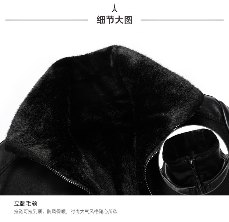 大本 男士绵羊皮 海宁真皮皮衣 内里羊毛加绒设计 图10