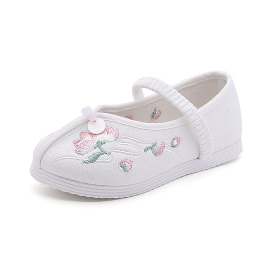 Girls' Hanfu costume shoes, old Beijing traditional cloth shoes, dance shoes, performance white shoes, children's traditional embroidered shoes