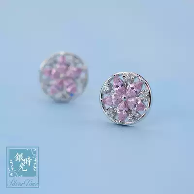 Silver time S925 sterling silver ear needle with diamond powder zirconium cherry blossom ear needle fashion sweet fresh temperament flower earring