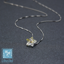Silver time S925 sterling silver necklace Aurora pentagonal star Phantom crystal choker pendant box chain