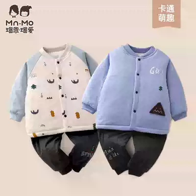 Bo Enbo love winter baby boy baby clip thick cotton thickened warm cardigan cotton jacket two-piece suit 800 