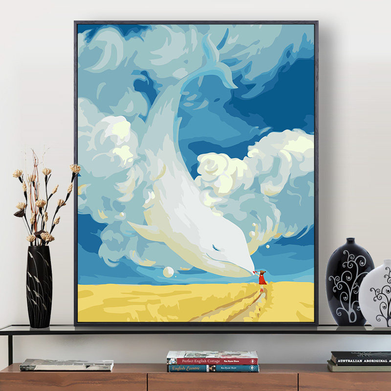 Digital oil painting diy cartoon cartoon blue whale self-painted coloring painting children's hand-decorated hand-painted filling oil painting
