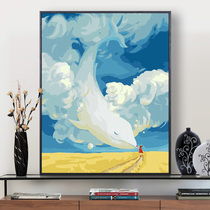 Digital oil painting diy cartoon animation blue whale self-painting painting children hand decoration hand-painted filling oil color painting