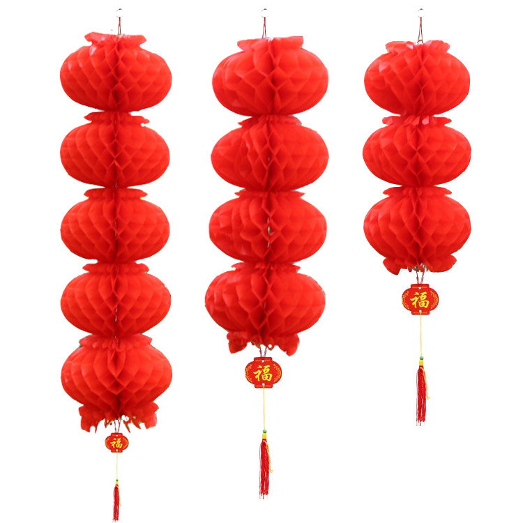 New Year's plastic cloth lanterns 3 series 5 series of red balls decorated with big red lanterns Lunar New Year festive festive arrangements