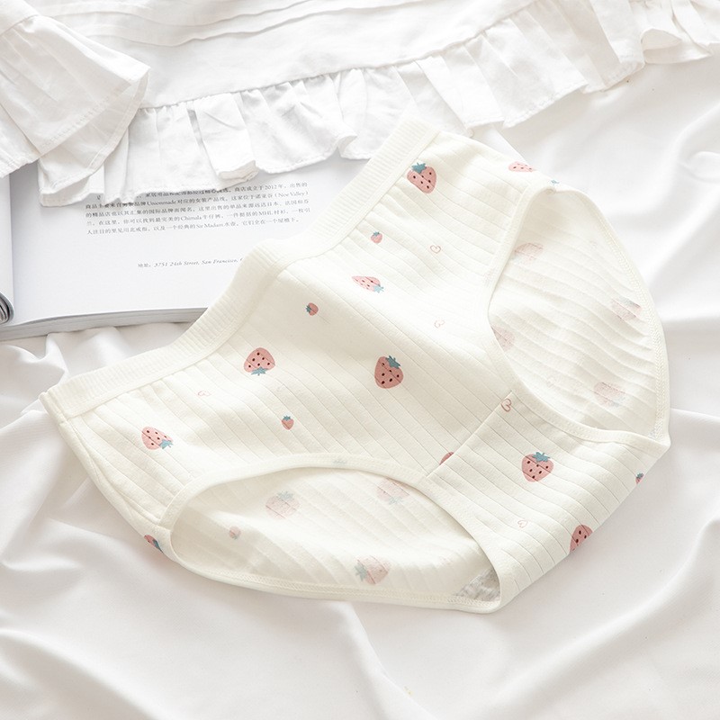Strawberry On White Background5 Strip packing Sweetheart strawberry lattice Cotton crotch ma'am underpants Vertical stripe girl cotton material ventilation student triangle short