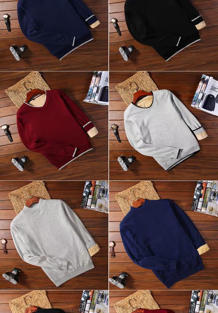 Cộng với áo len nhung dày mùa đông nam cổ tròn phiên bản Hàn Quốc của xu hướng áo len đáy hoang dã đẹp trai quần áo ấm áp nam - Áo len thể thao / dòng may áo khoác len nam