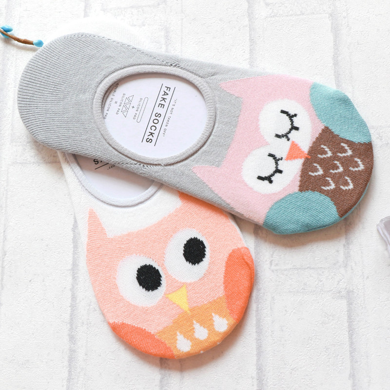 South Korea Imports of FakeSocks Cartoon Invisible Socks Owl Full Cotton Pure Cotton Light Stockings Socks Lady Stealth Socks